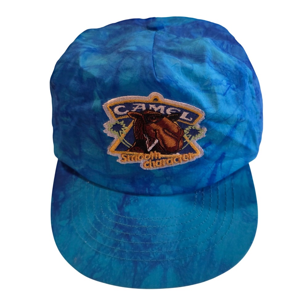 Vintage Joe Camel Smooth Character Blue Tie Dye Nylon Snapback Hat 90s Promo